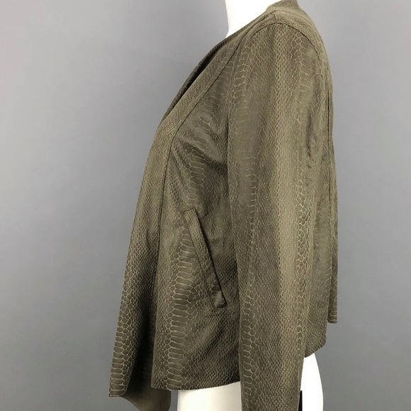 🐊BLANK NYC Olive Faux Suede Croc Fast Play Jacket Draped Cardigan Size M🐊 - Picture 4 of 7